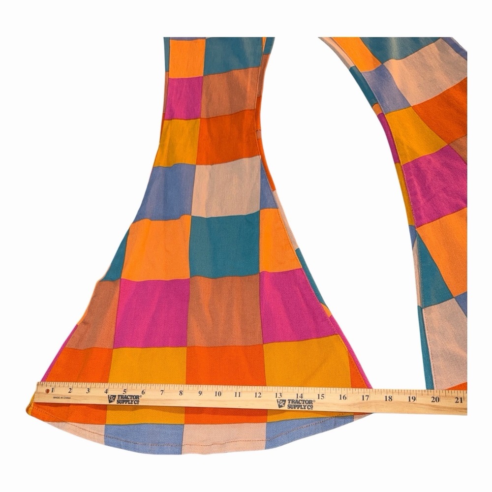 Peach Love Patchwork Bell Bottom Pants S Multi Color Flare 70s Inspired Boho - Picture 4 of 10